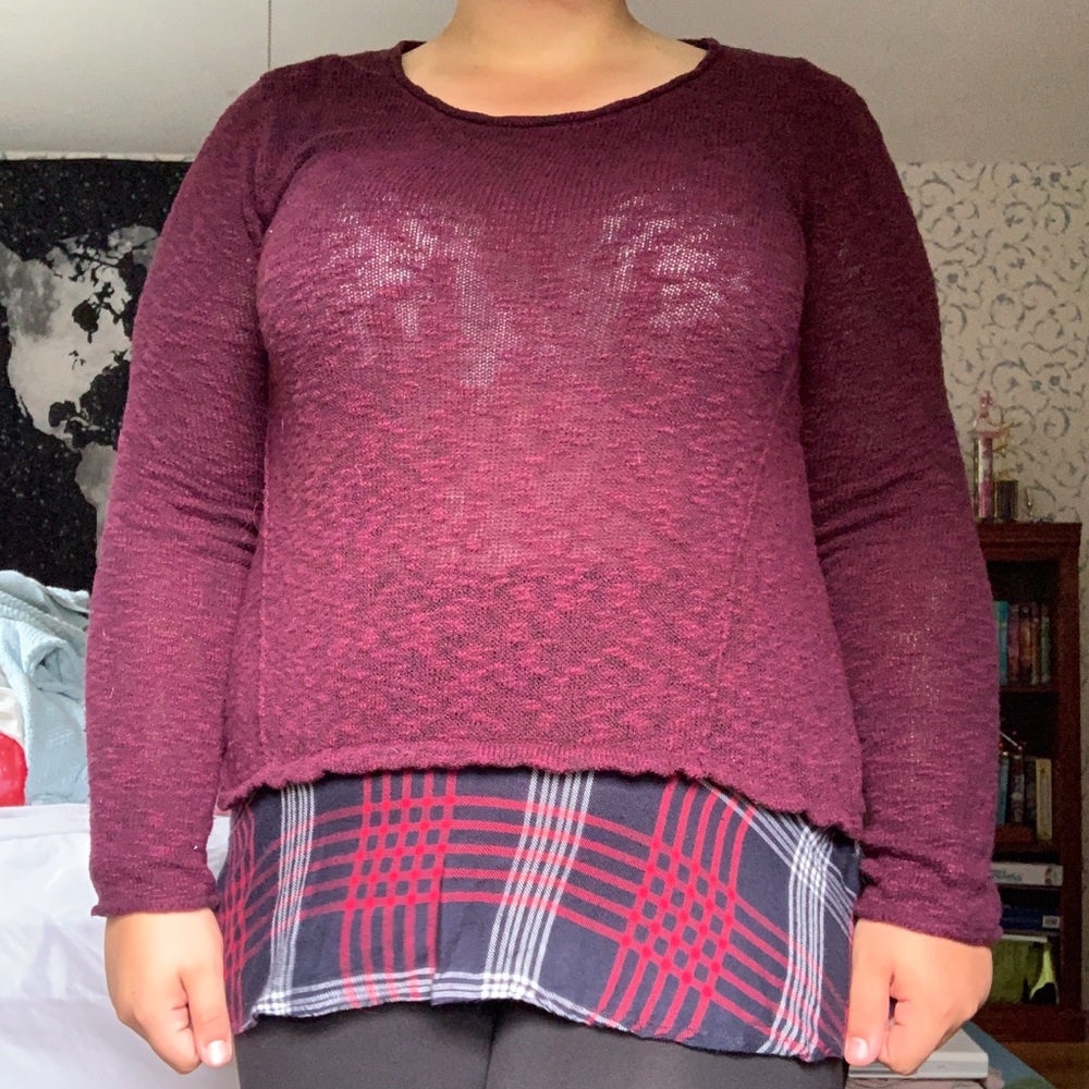 Maroon Crew Neck Tiered Sweater